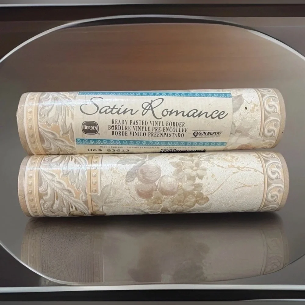 Vtg Wallpaper Border Vinyl 2 Pk Borden Romantic Floral Scroll Textured Heritage